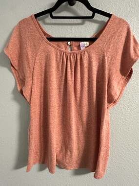 Alya Short Sleeve Heathered Peach Blouse Top Size M